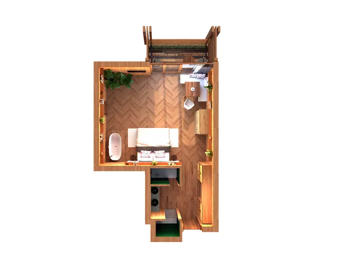 Suite Achillea, 47m²-60m², Grundriss Schlafzimmer und Bad, Green Spa Hotel MalisGarten